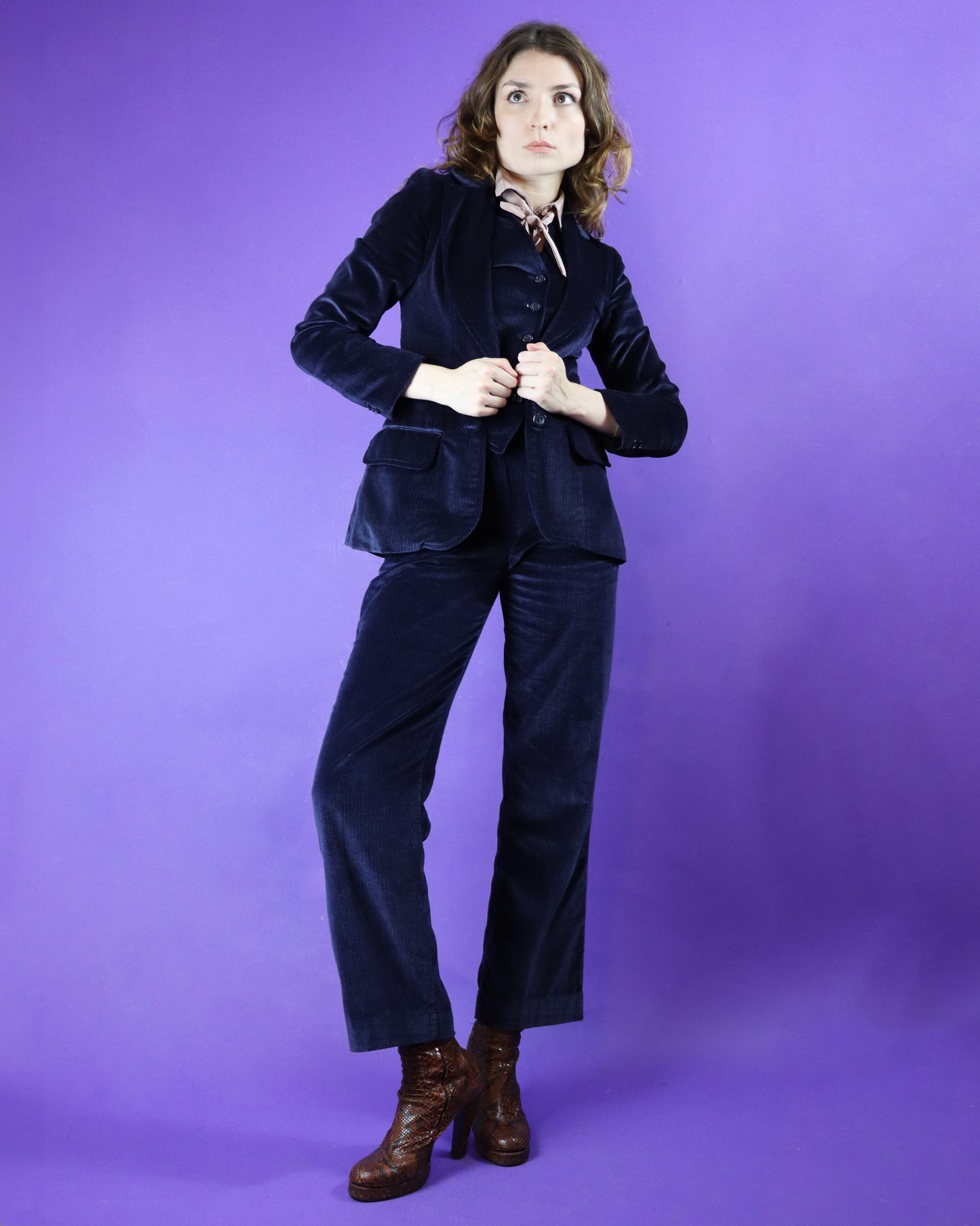 Vintage 1970s Midnight Blue Velvet 5 Piece Suit