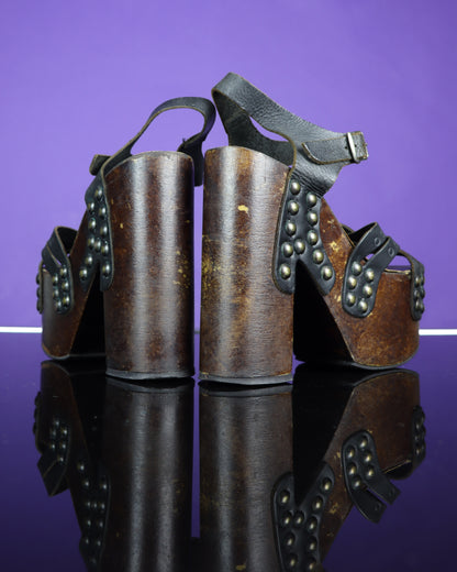 Vintage 1970s Studded Platform Sandals Shoes Heels