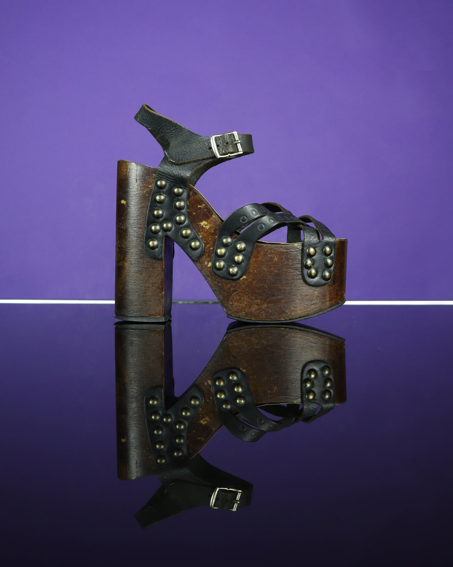 Vintage 1970s Studded Platform Sandals Shoes Heels