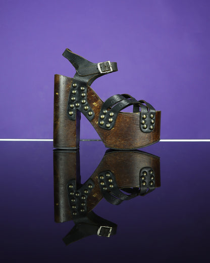 Vintage 1970s Studded Platform Sandals Shoes Heels