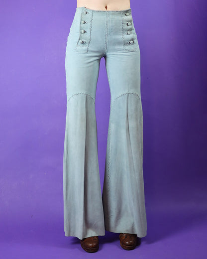 Vintage 1970s North Beach Leathers Pale Blue Suede Whipstitch Suit