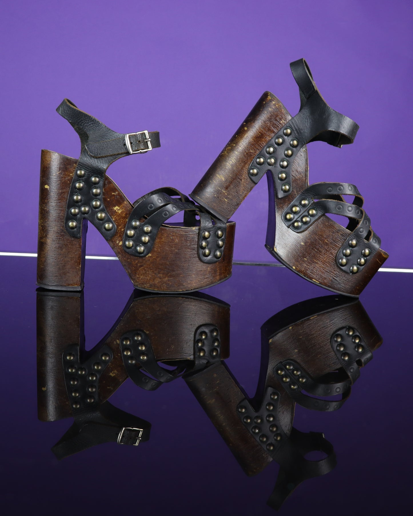 Vintage 1970s Studded Platform Sandals Shoes Heels