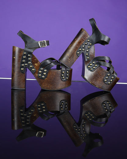 Vintage 1970s Studded Platform Sandals Shoes Heels