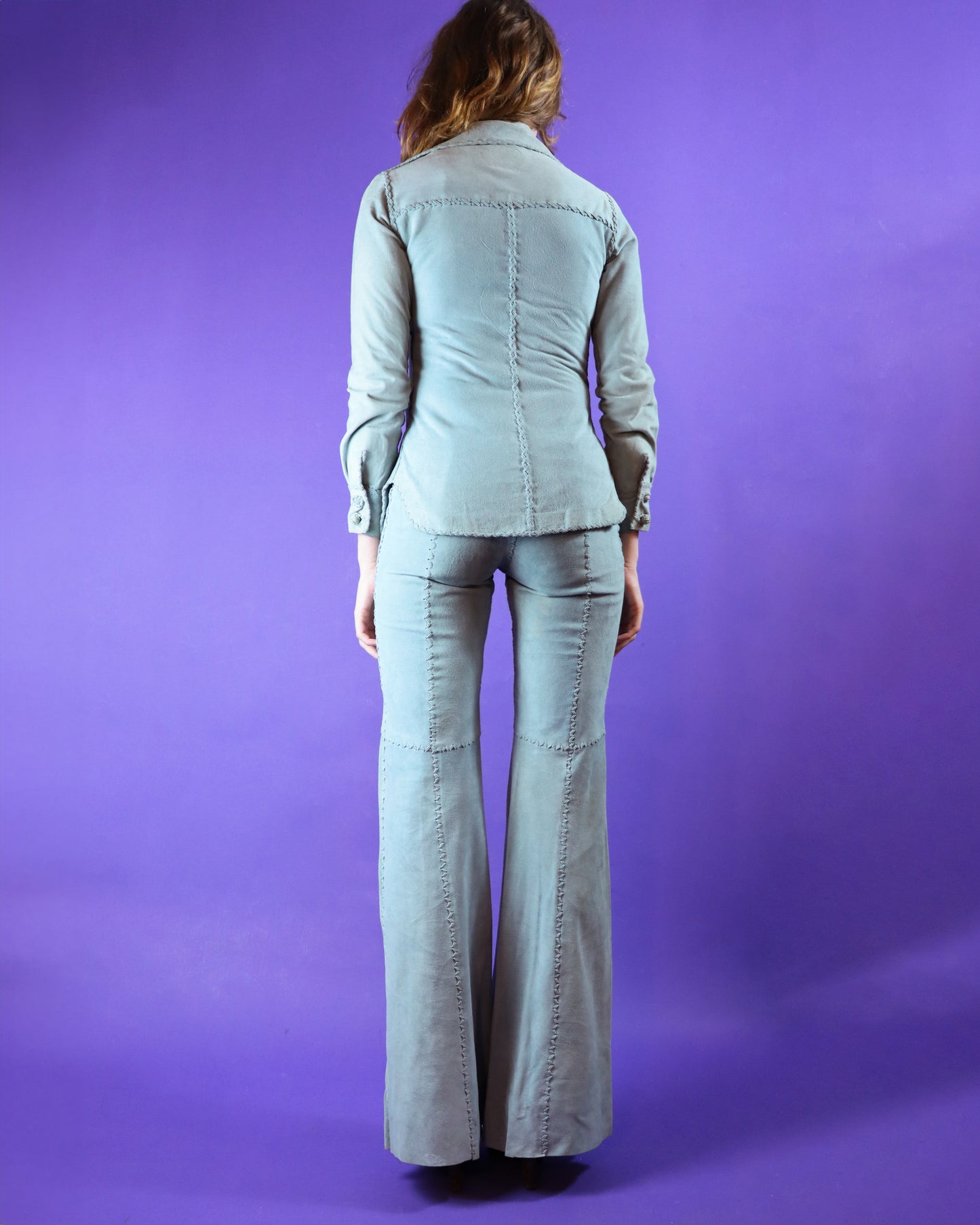 Vintage 1970s North Beach Leathers Pale Blue Suede Whipstitch Suit