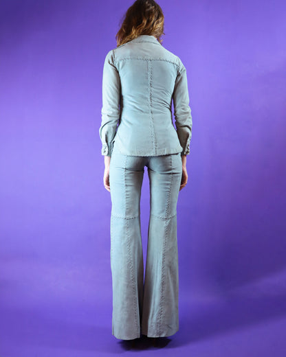 Vintage 1970s North Beach Leathers Pale Blue Suede Whipstitch Suit