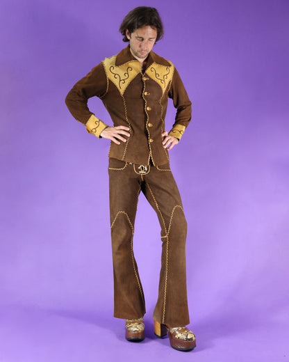 RARE Vintage 1970s North Beach Leather Suede Two Tone Whipstitch Suit