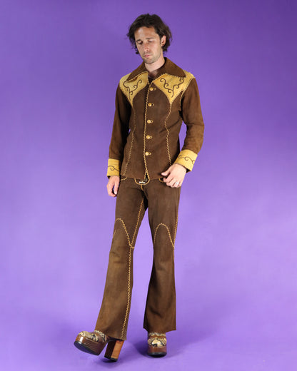 RARE Vintage 1970s North Beach Leather Suede Two Tone Whipstitch Suit