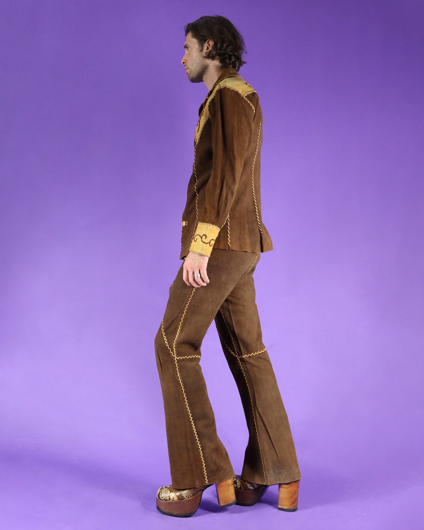 RARE Vintage 1970s North Beach Leather Suede Two Tone Whipstitch Suit