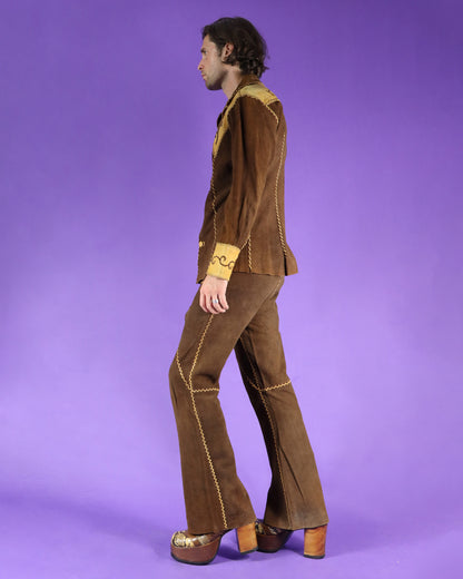 RARE Vintage 1970s North Beach Leather Suede Two Tone Whipstitch Suit