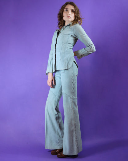 Vintage 1970s North Beach Leathers Pale Blue Suede Whipstitch Suit