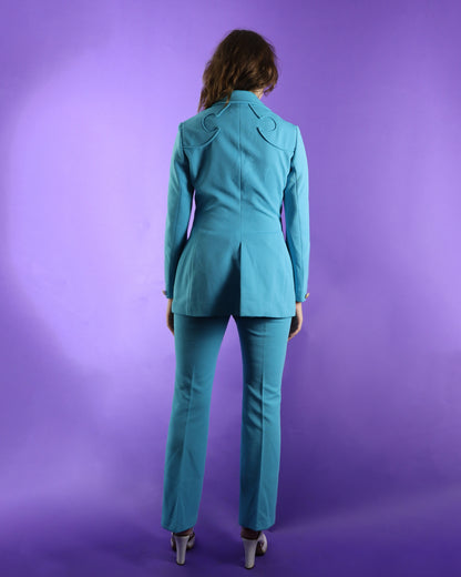 Vintage 1970s Lasso Western Rodeo Pant Suit Turquoise