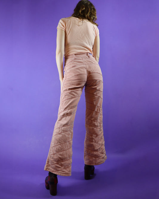 Vintage 1970s Faded Glory Pink Patchwork Denim Flares