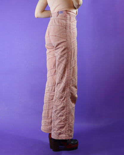 Vintage 1970s Faded Glory Pink Patchwork Denim Flares