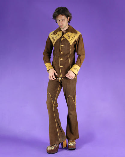 RARE Vintage 1970s North Beach Leather Suede Two Tone Whipstitch Suit