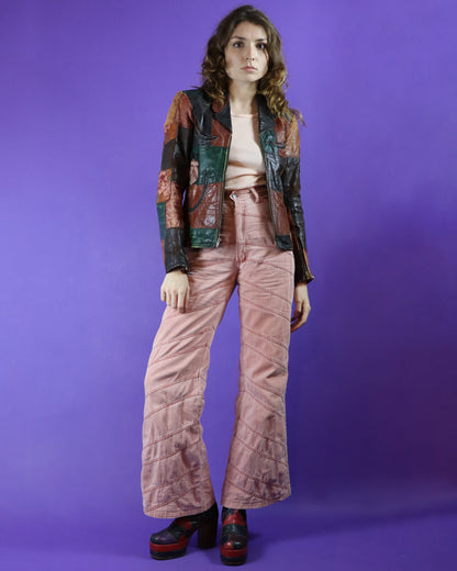 Vintage 1970s Faded Glory Pink Patchwork Denim Flares