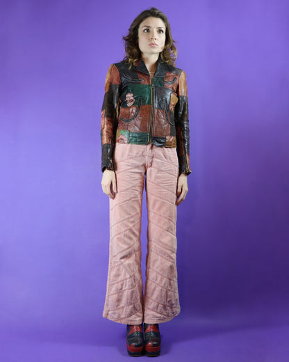 Vintage 1970s Faded Glory Pink Patchwork Denim Flares