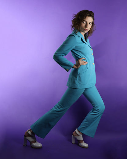 Vintage 1970s Lasso Western Rodeo Pant Suit Turquoise