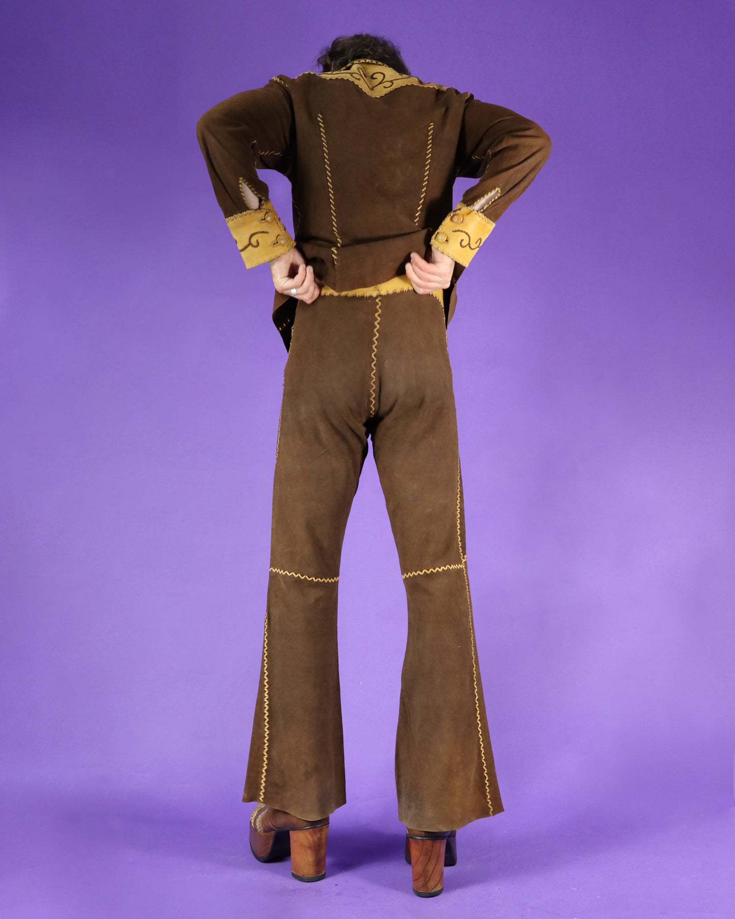 RARE Vintage 1970s North Beach Leather Suede Two Tone Whipstitch Suit