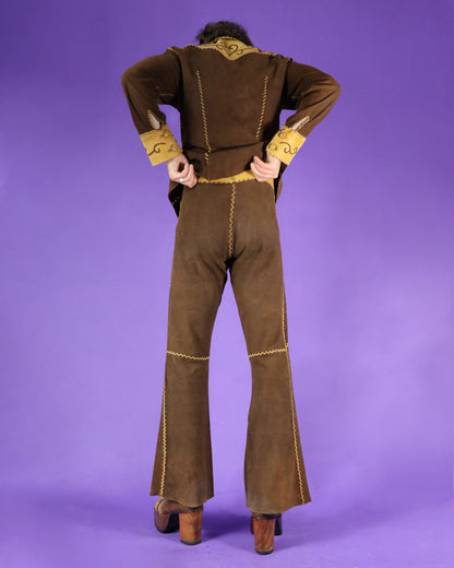 RARE Vintage 1970s North Beach Leather Suede Two Tone Whipstitch Suit