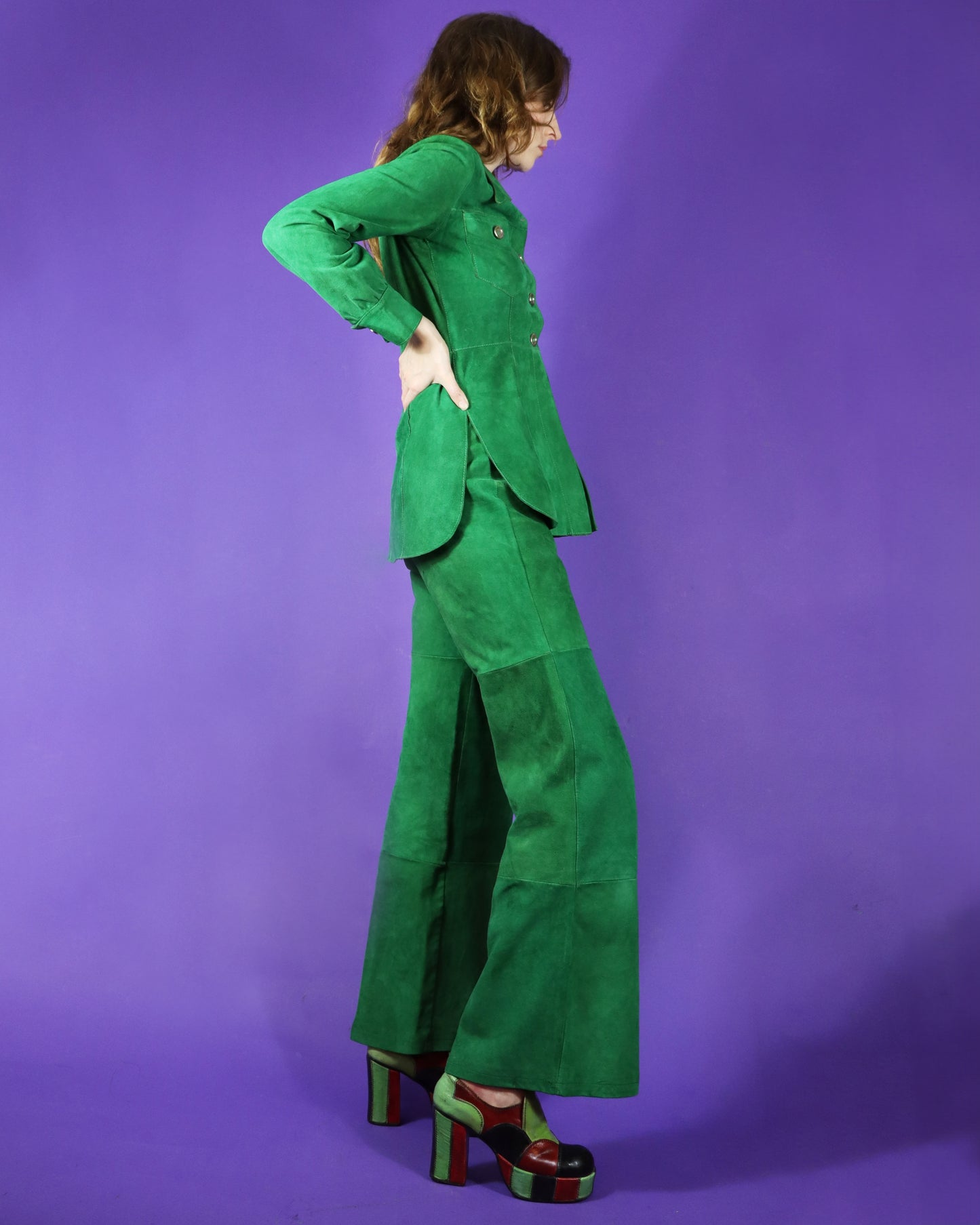 Vintage 1970s Emerald Suede Pant Suit