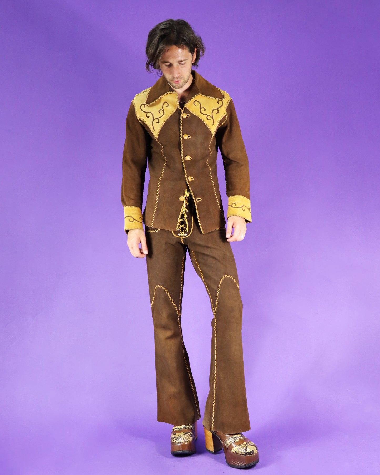 RARE Vintage 1970s North Beach Leather Suede Two Tone Whipstitch Suit