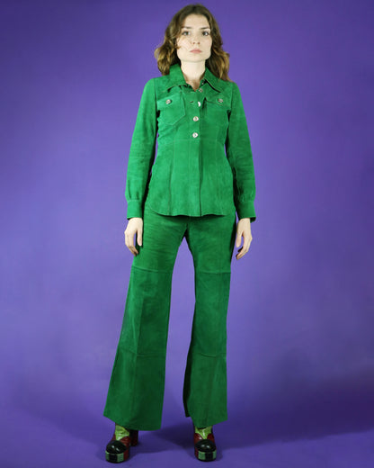 Vintage 1970s Emerald Suede Pant Suit