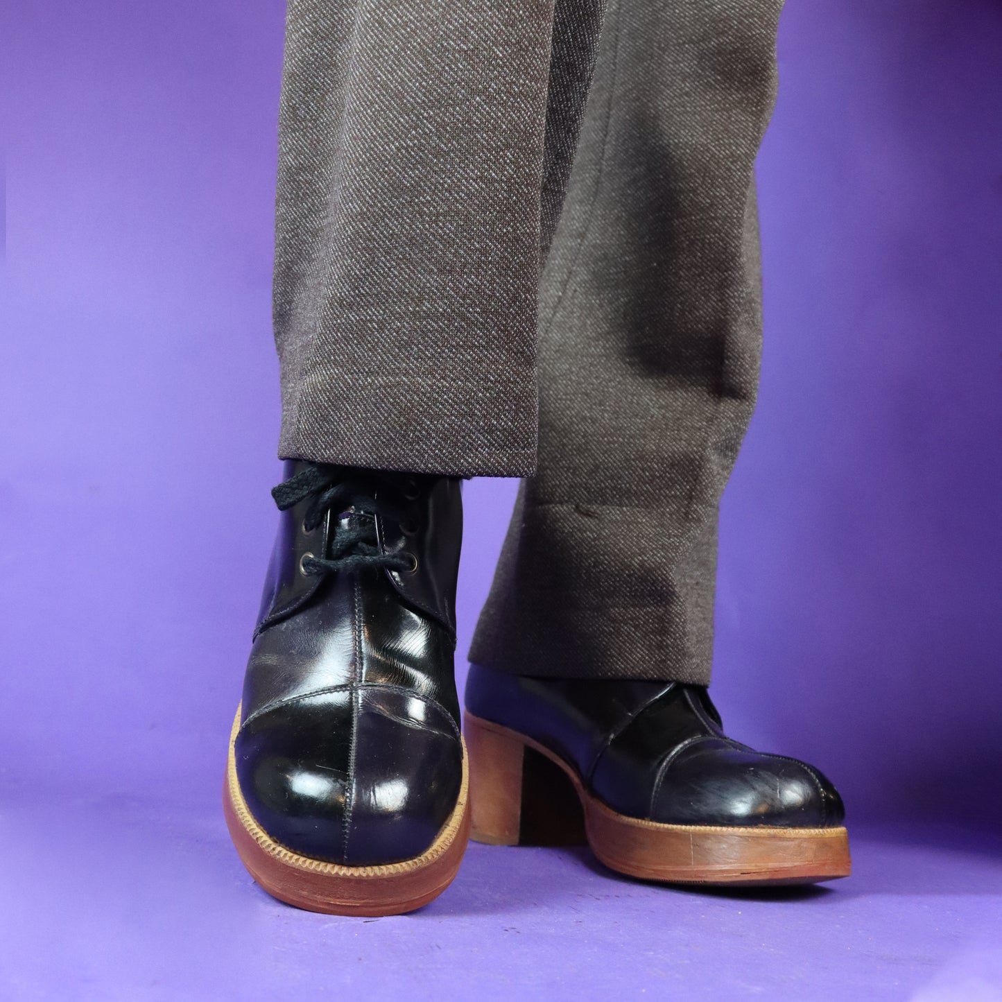 Vintage 1970s Two Tone Purple and Black Patent Leather Platform Shoes