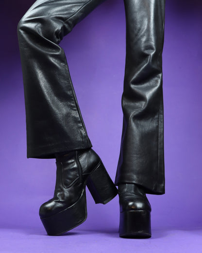 Vintage 1970s Sky High Black Leather Platform Boots UK 6