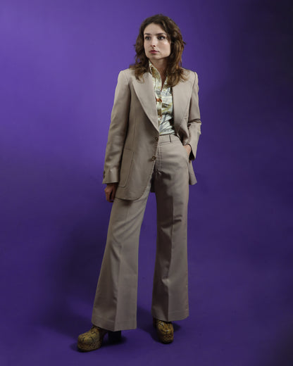 Vintage 1970s Beige Trouser Suit with Flares