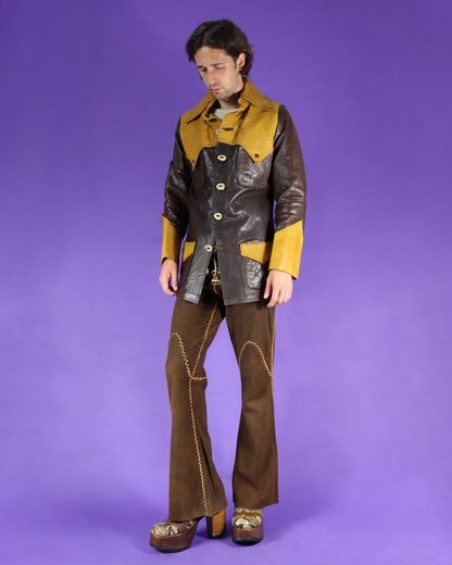 Vintage 1970s Two Tone Hand Crafted Leather Jacket