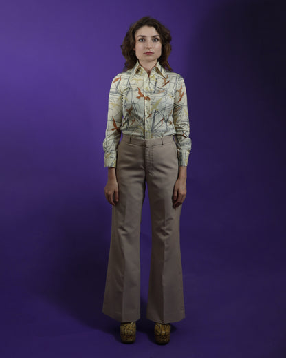 Vintage 1970s Beige Trouser Suit with Flares