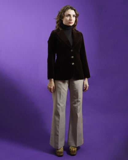 Vintage 1970s Dark Brown Velvet Blazer