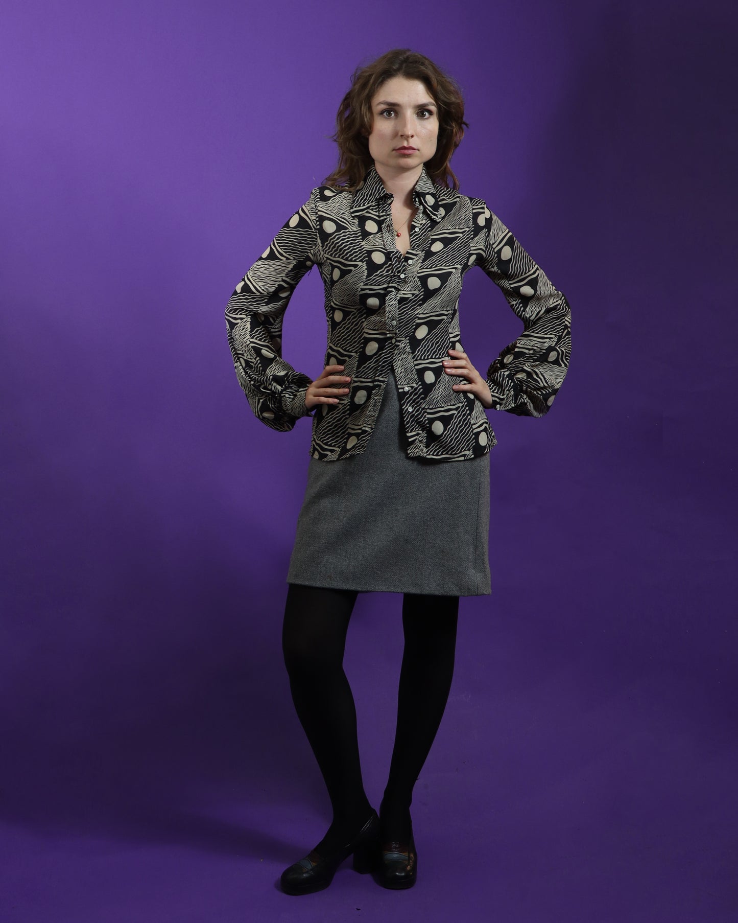 Vintage 1970s Grey 3 Piece Woollen Suit with Flares and Skirt