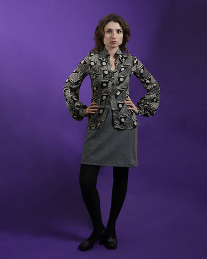 Vintage 1970s Grey 3 Piece Woollen Suit with Flares and Skirt