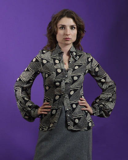 Vintage 1970s Jeff Banks Silk Blouse Bell Sleeve