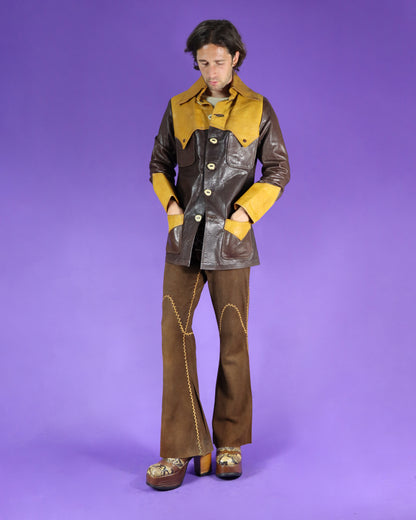 Vintage 1970s Two Tone Hand Crafted Leather Jacket