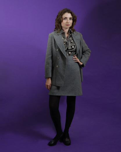 Vintage 1970s Grey 3 Piece Woollen Suit with Flares and Skirt