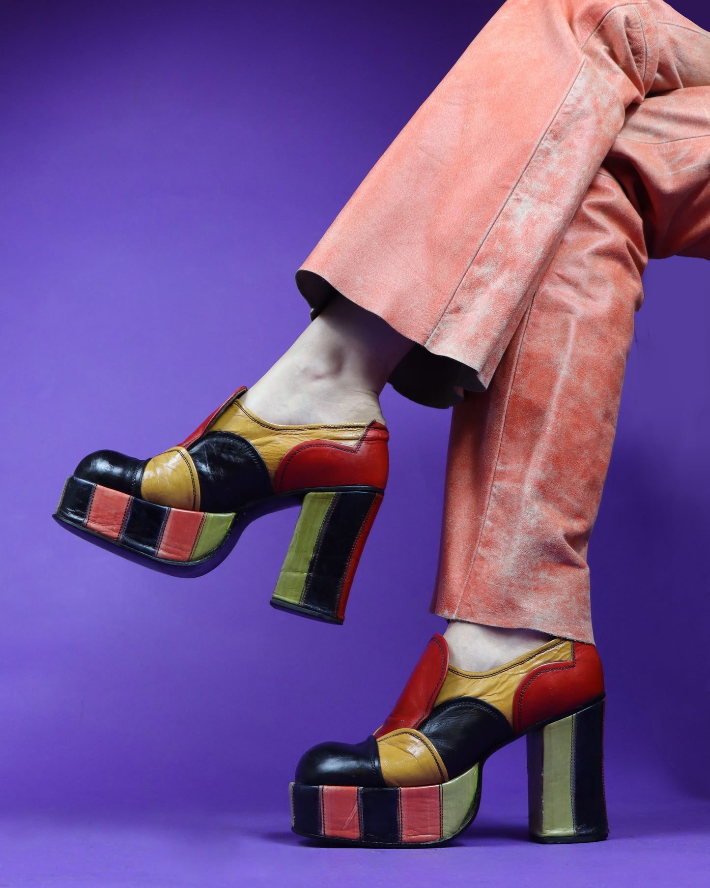 RESERVED Vintage 1970s Patchwork Platform Shoes Pink UK – 70sstacks