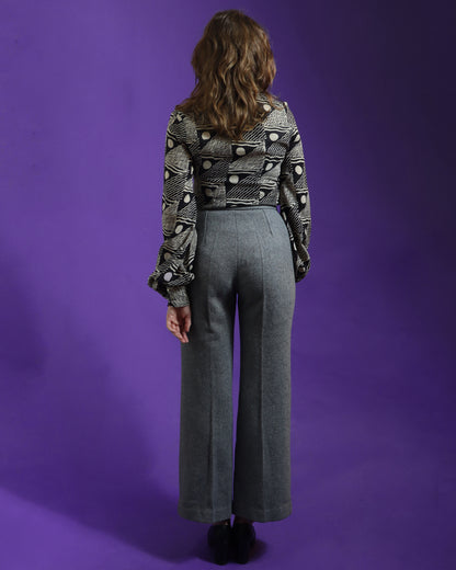 Vintage 1970s Grey 3 Piece Woollen Suit with Flares and Skirt