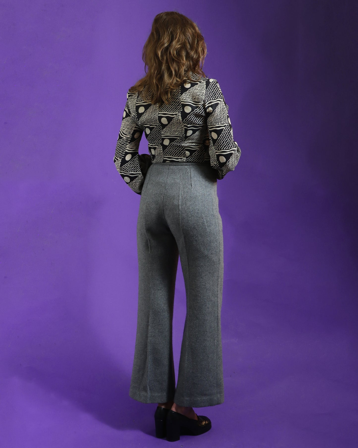 Vintage 1970s Grey 3 Piece Woollen Suit with Flares and Skirt