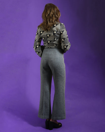 Vintage 1970s Grey 3 Piece Woollen Suit with Flares and Skirt