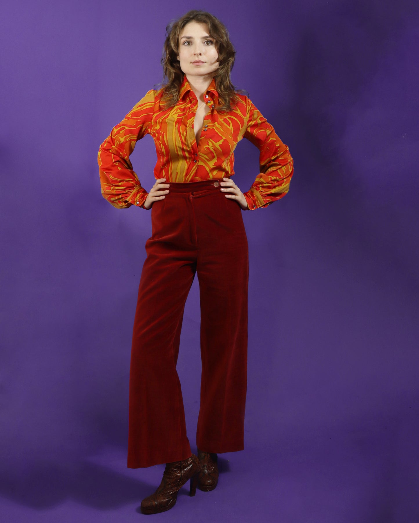 Vintage 1970s Dark Red Velvet Suit