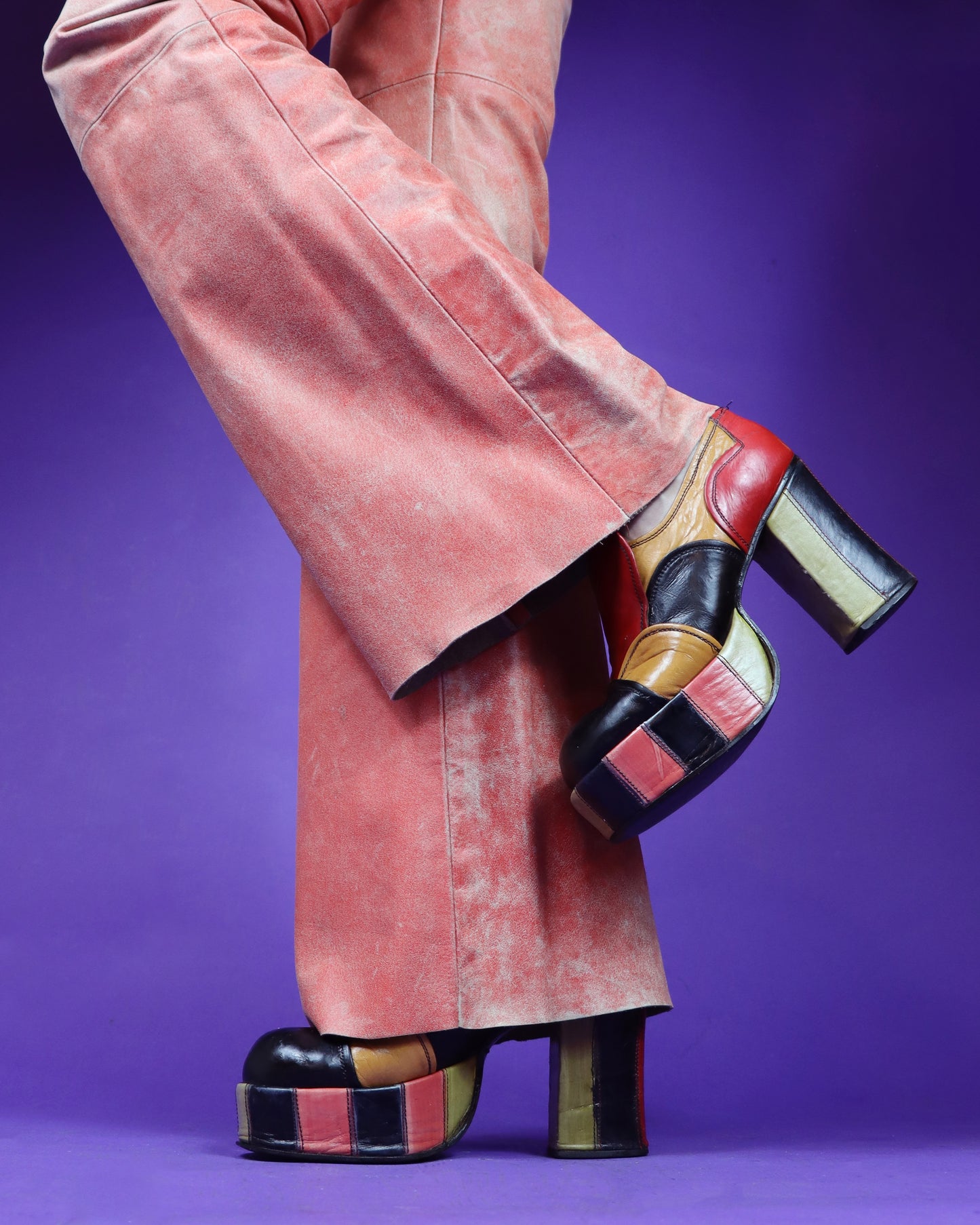 RESERVED Vintage 1970s Patchwork Platform Shoes Pink UK 4