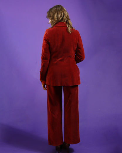 Vintage 1970s Dark Red Velvet Suit