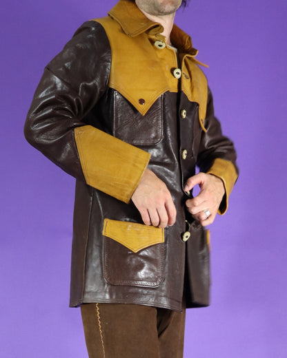 Vintage 1970s Two Tone Hand Crafted Leather Jacket