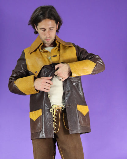 Vintage 1970s Two Tone Hand Crafted Leather Jacket
