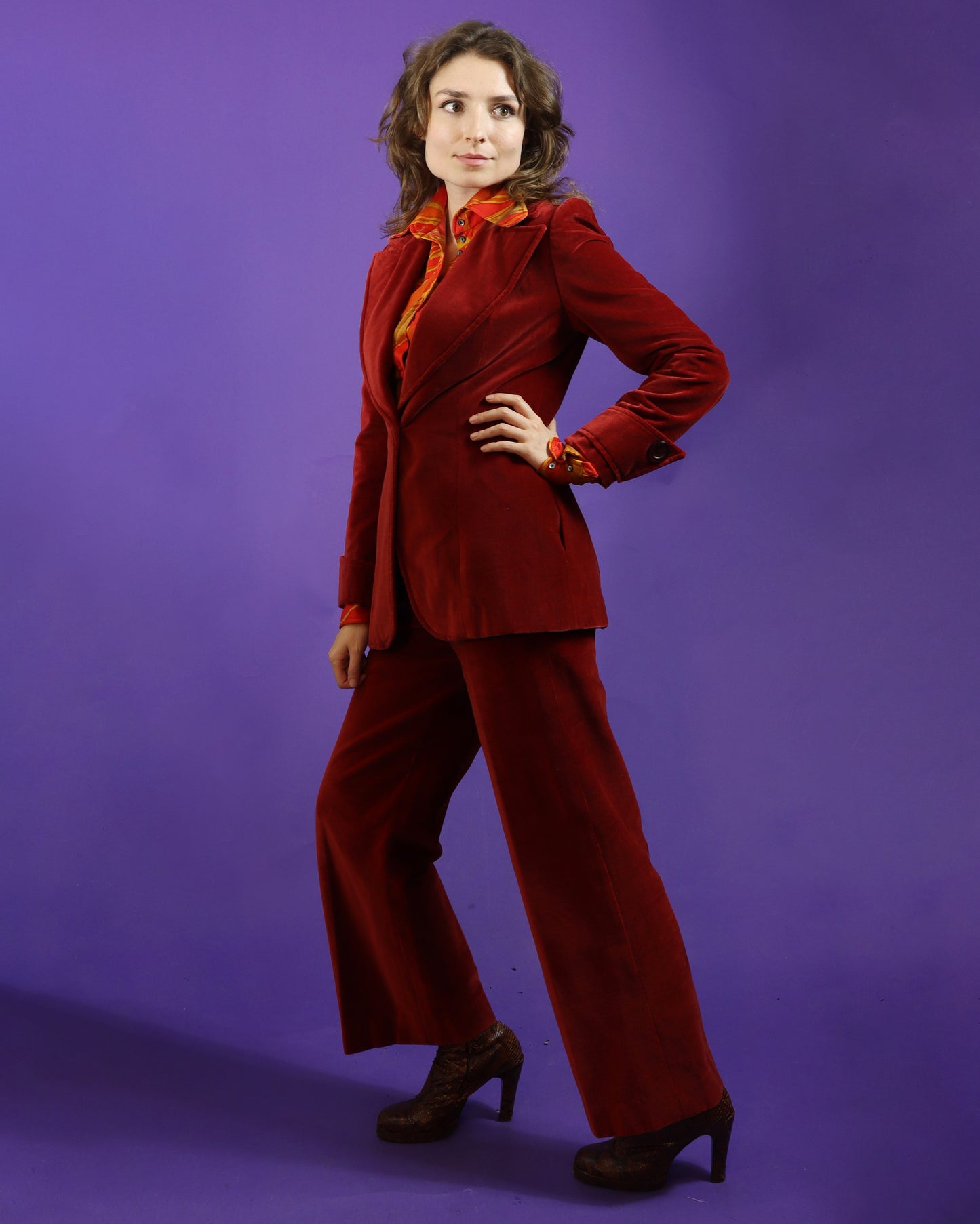 Vintage 1970s Dark Red Velvet Suit