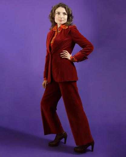 Vintage 1970s Dark Red Velvet Suit