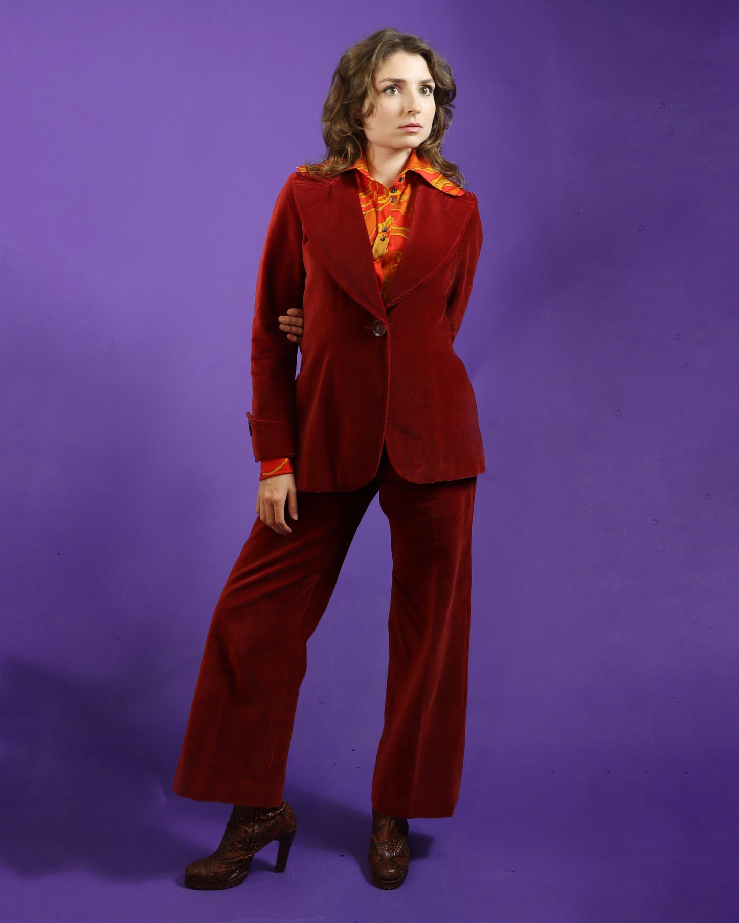 Vintage 1970s Dark Red Velvet Suit
