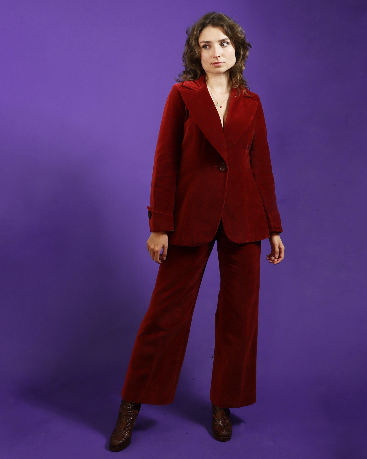 Vintage 1970s Dark Red Velvet Suit